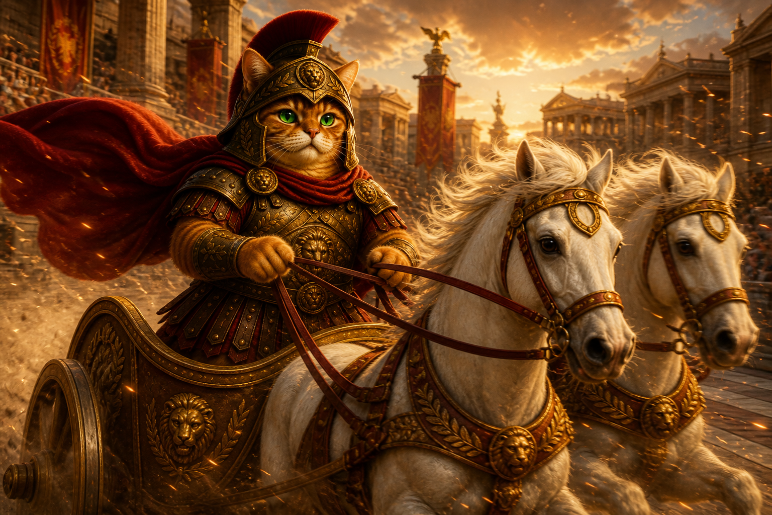 Cateus racing a golden chariot